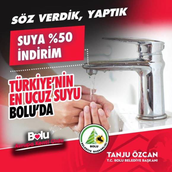 BOLU'DA SUYA %50 İNDİRİM - su