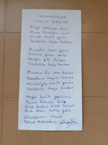 TANJU BAŞKANA DÜZCE'DEN MEKTUP